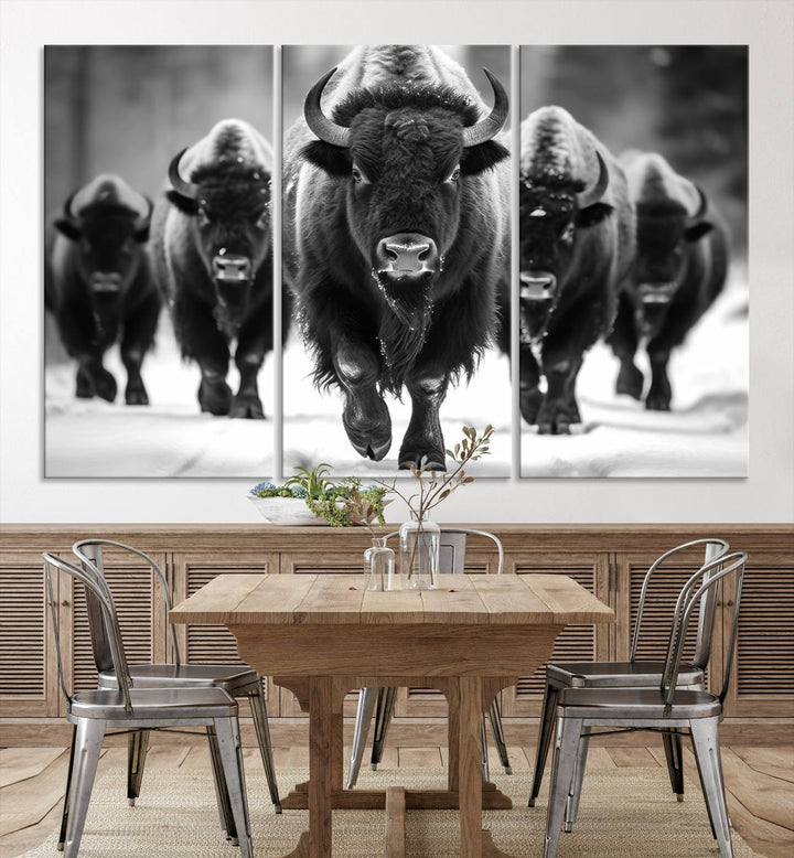 Cow Bighorn Wall Art Canvas Print, Longhorn Texas Large Cow Animal Canvas Print