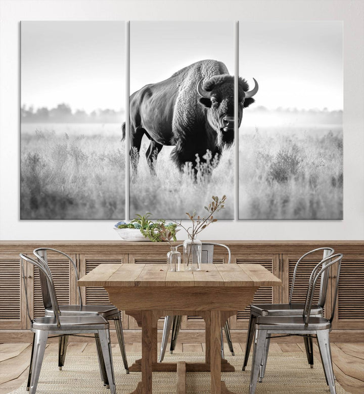 Cow Bighorn Wall Art Canvas Print, Longhorn Texas Large Cow Animal Canvas Print