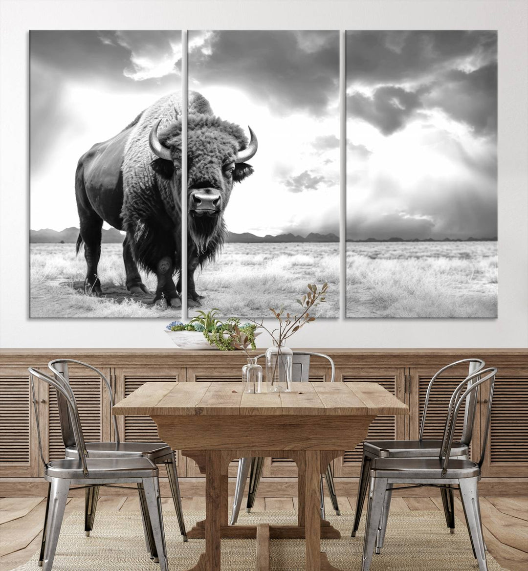 Cow Bighorn Wall Art Canvas Print, Longhorn Texas Large Cow Animal Canvas Print