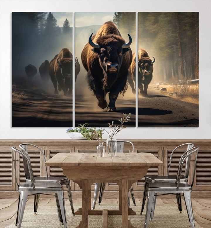 Cow Bighorn Wall Art Canvas Print, Longhorn Texas Large Cow Animal Canvas Print