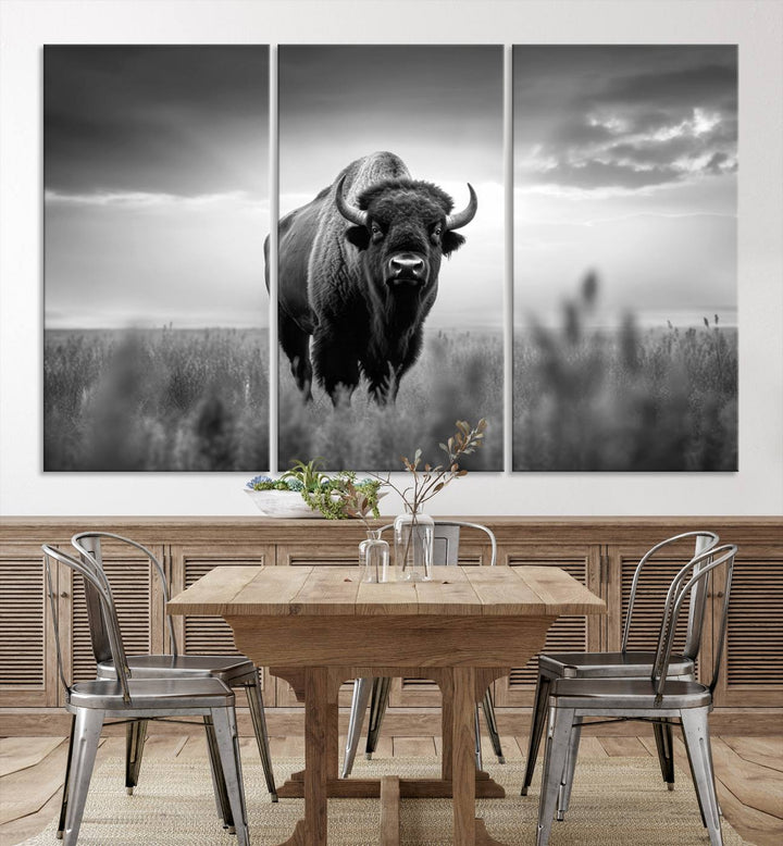 Cow Bighorn Wall Art Canvas Print, Longhorn Texas Large Cow Animal Canvas Print