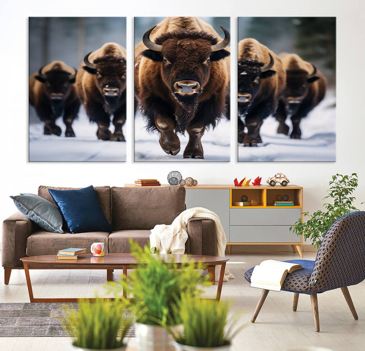 Cow Bighorn Wall Art Canvas Print, Longhorn Texas Large Cow Animal Canvas Print