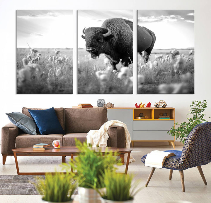 Cow Bighorn Wall Art Canvas Print, Longhorn Texas Large Cow Animal Canvas Print