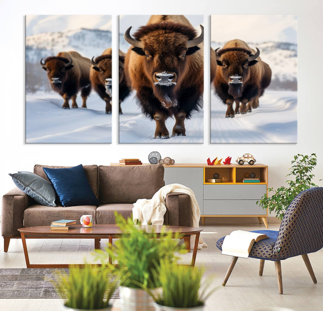 Cow Bighorn Wall Art Canvas Print, Longhorn Texas Large Cow Animal Canvas Print