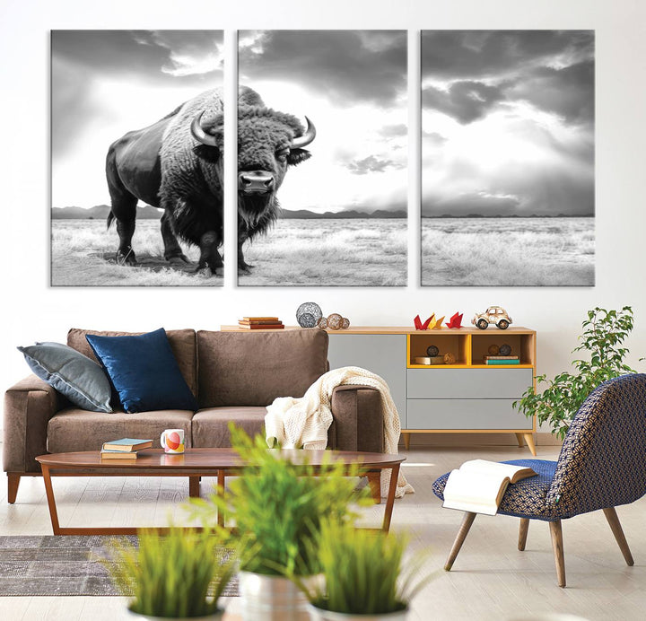 Cow Bighorn Wall Art Canvas Print, Longhorn Texas Large Cow Animal Canvas Print