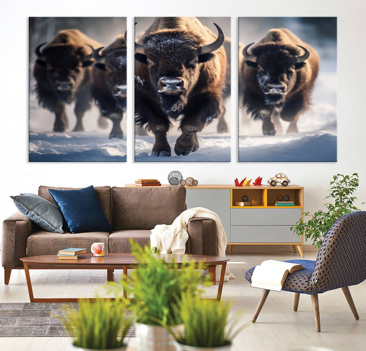 Cow Bighorn Wall Art Canvas Print, Longhorn Texas Large Cow Animal Canvas Print