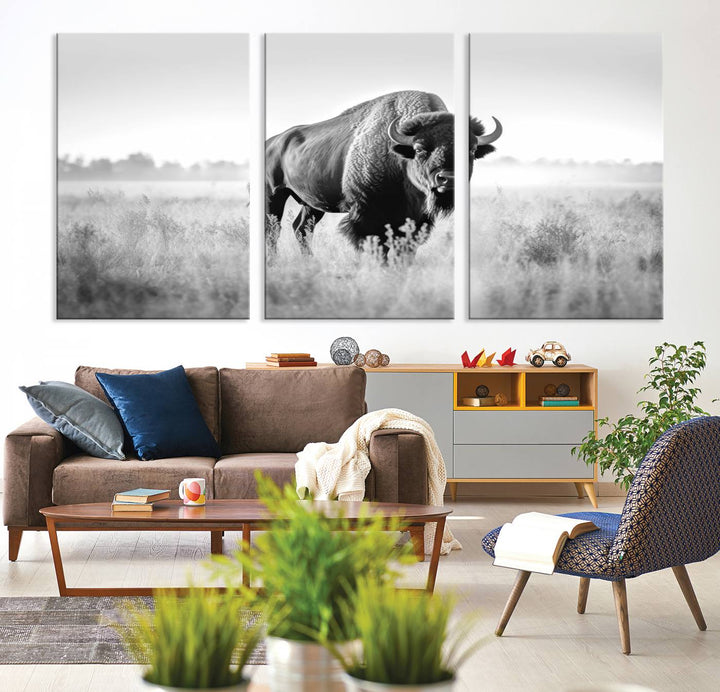 Cow Bighorn Wall Art Canvas Print, Longhorn Texas Large Cow Animal Canvas Print