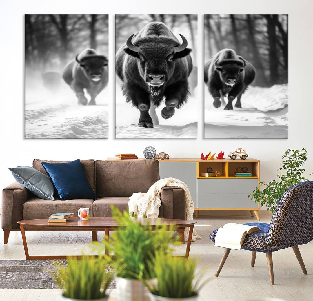 Cow Bighorn Wall Art Canvas Print, Longhorn Texas Large Cow Animal Canvas Print