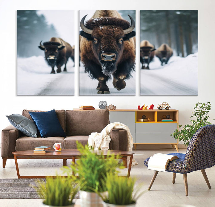 Cow Bighorn Wall Art Canvas Print, Longhorn Texas Large Cow Animal Canvas Print