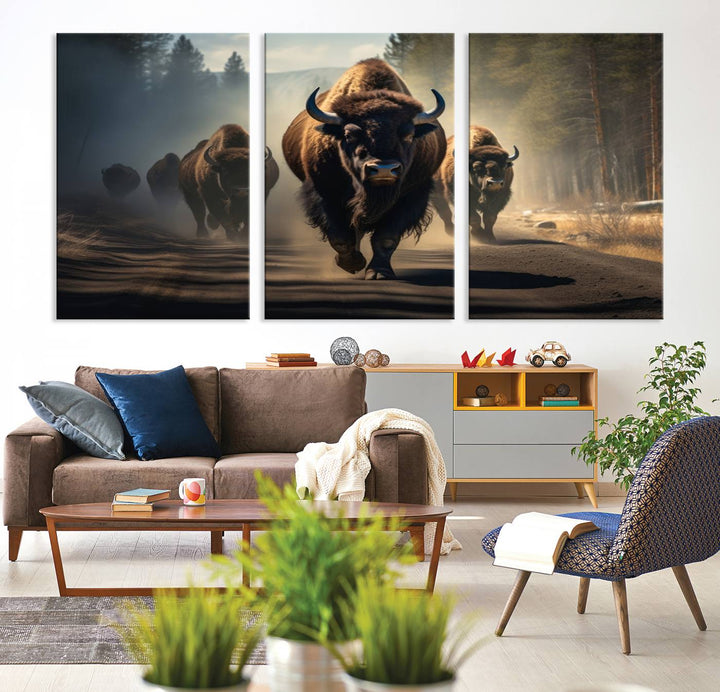 Cow Bighorn Wall Art Canvas Print, Longhorn Texas Large Cow Animal Canvas Print