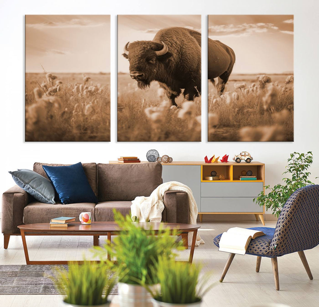 Cow Bighorn Wall Art Canvas Print, Longhorn Texas Large Cow Animal Canvas Print