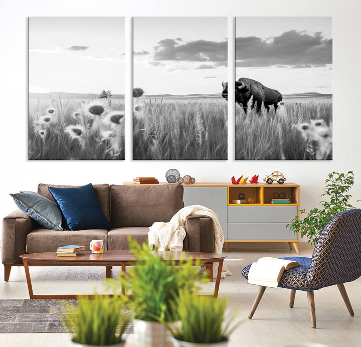 Cow Bighorn Wall Art Canvas Print, Longhorn Texas Large Cow Animal Canvas Print