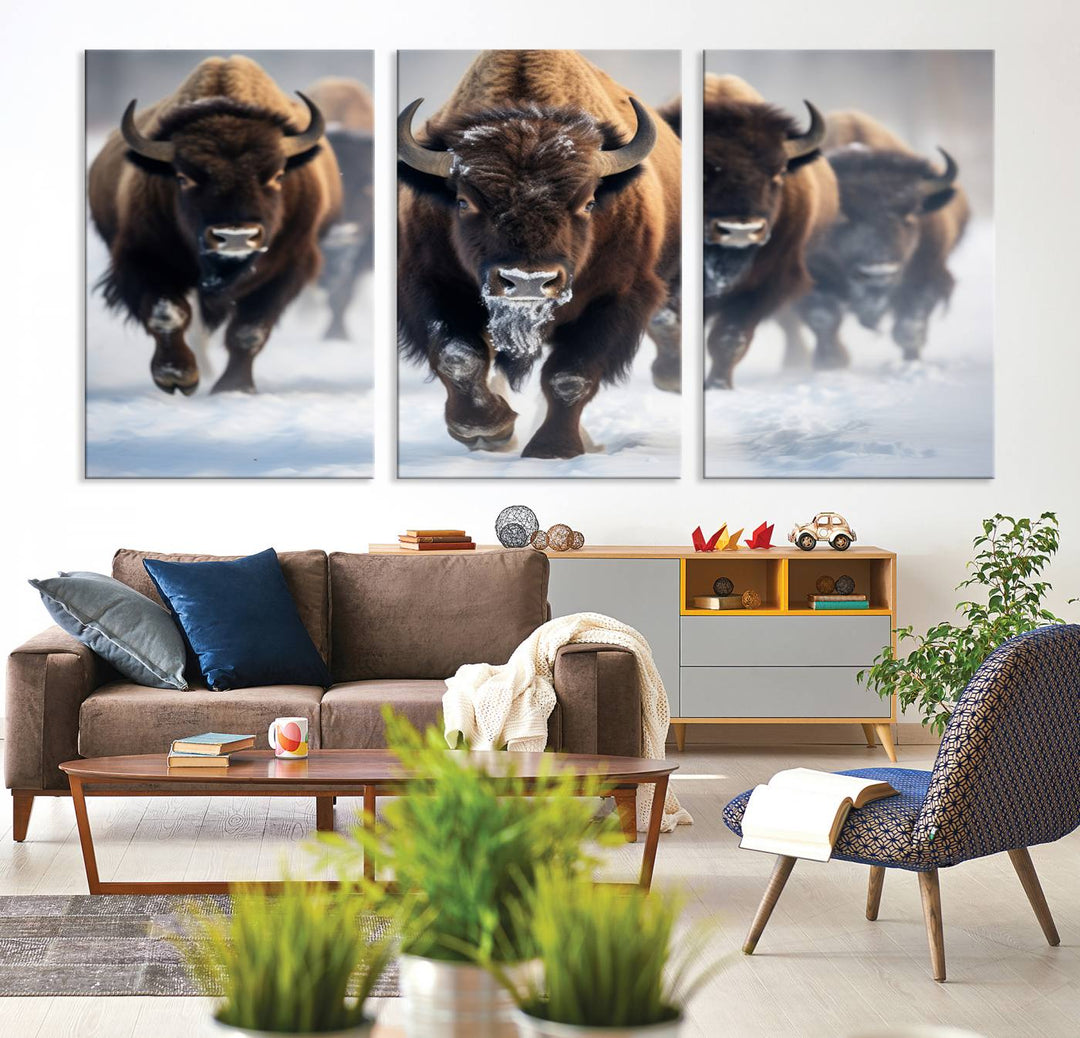 Cow Bighorn Wall Art Canvas Print, Longhorn Texas Large Cow Animal Canvas Print