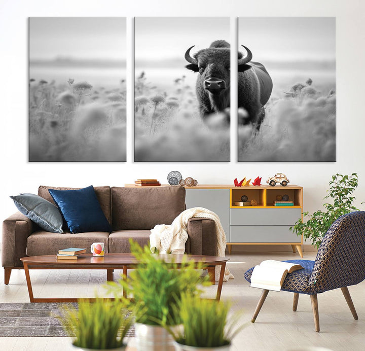 Cow Bighorn Wall Art Canvas Print, Longhorn Texas Large Cow Animal Canvas Print