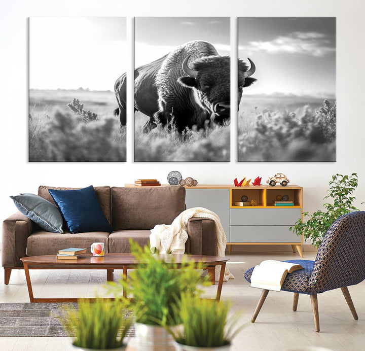 Cow Bighorn Wall Art Canvas Print, Longhorn Texas Large Cow Animal Canvas Print