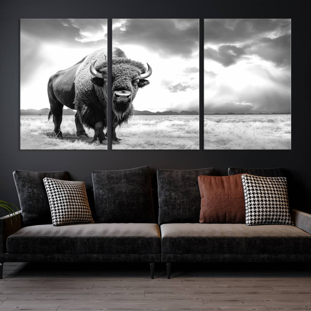 Cow Bighorn Wall Art Canvas Print, Longhorn Texas Large Cow Animal Canvas Print