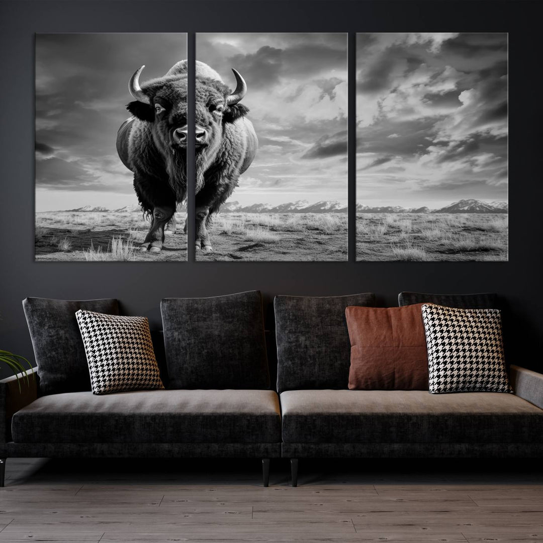 Cow Bighorn Wall Art Canvas Print, Longhorn Texas Large Cow Animal Canvas Print