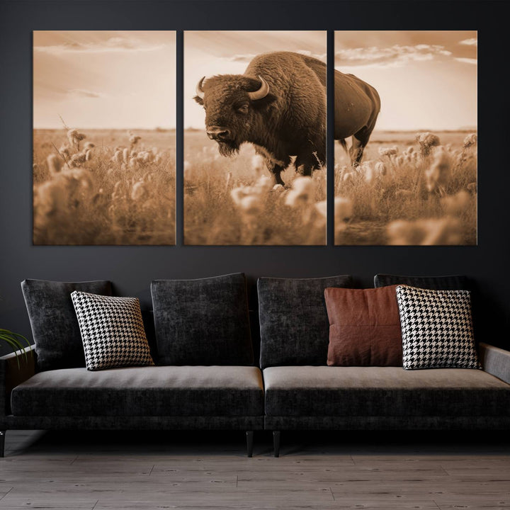 Cow Bighorn Wall Art Canvas Print, Longhorn Texas Large Cow Animal Canvas Print