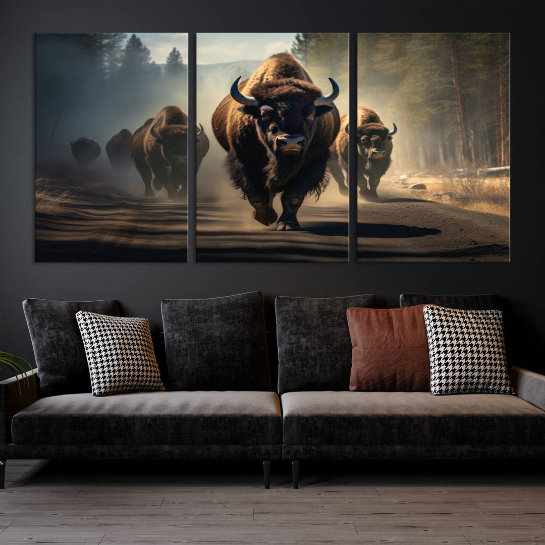 Cow Bighorn Wall Art Canvas Print, Longhorn Texas Large Cow Animal Canvas Print