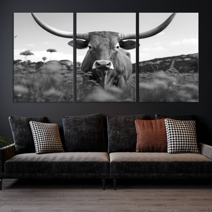 Cow Bighorn Wall Art Canvas Print, Longhorn Texas Large Cow Animal Canvas Print