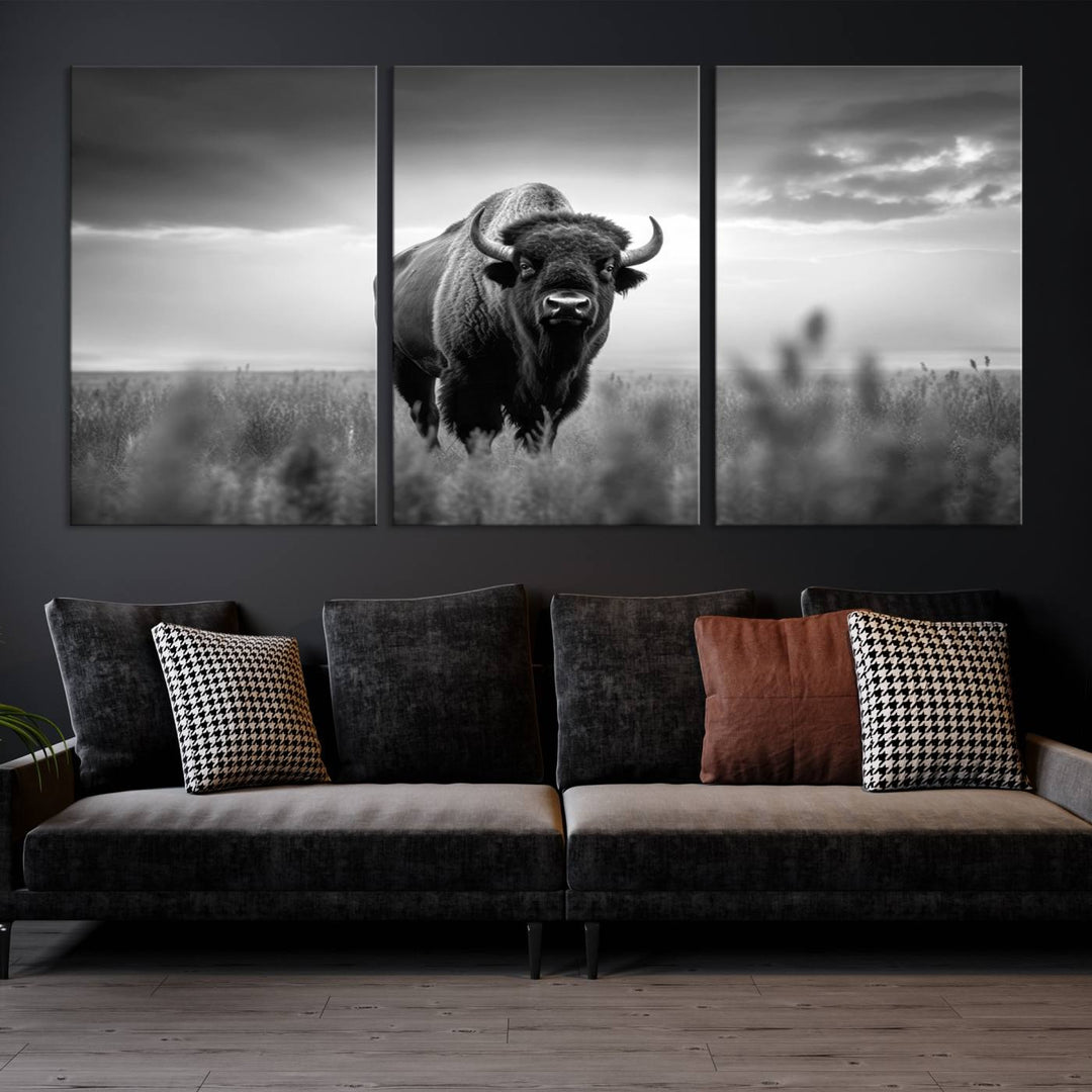 Cow Bighorn Wall Art Canvas Print, Longhorn Texas Large Cow Animal Canvas Print