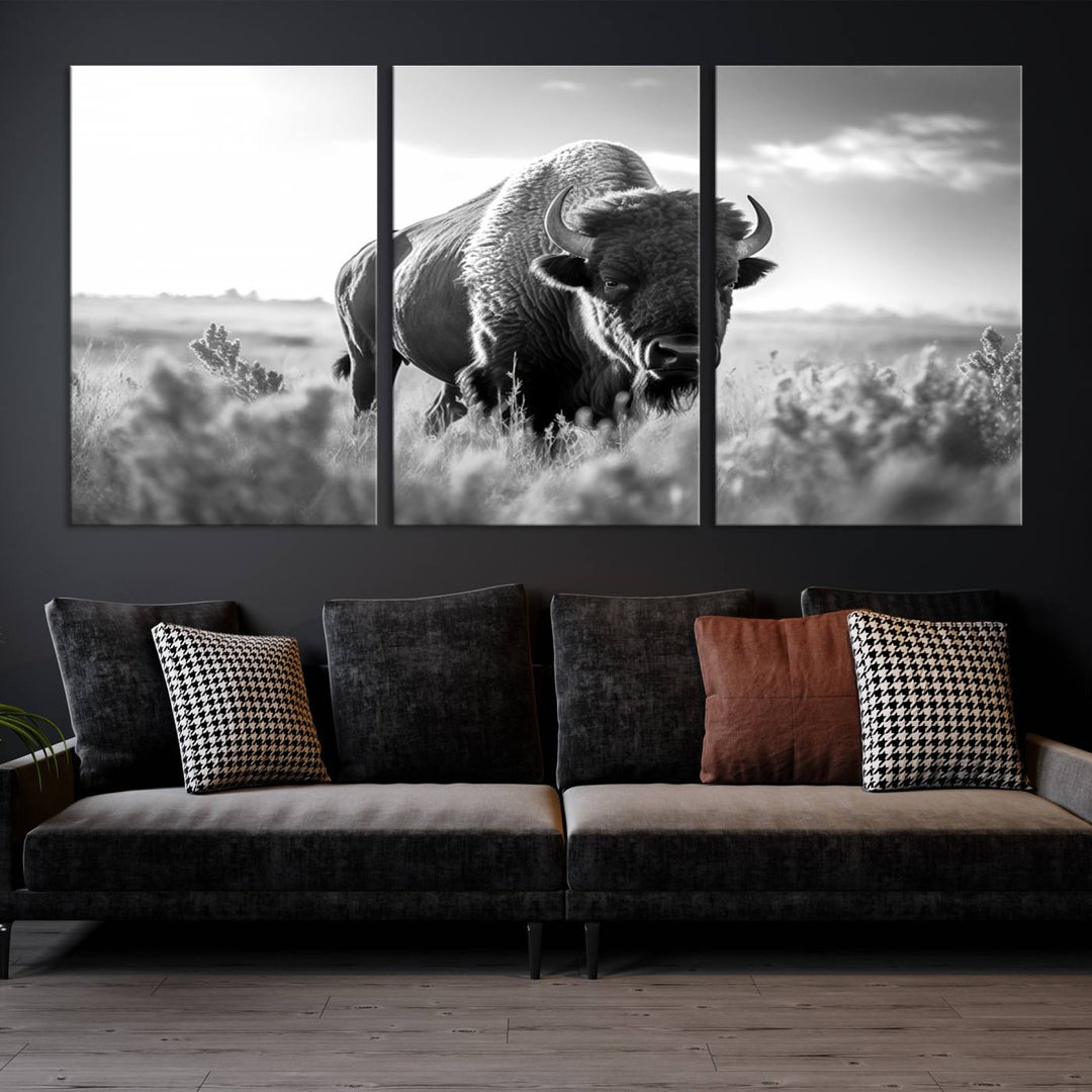 Cow Bighorn Wall Art Canvas Print, Longhorn Texas Large Cow Animal Canvas Print