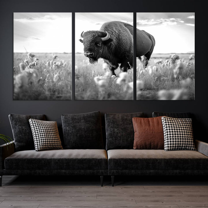 Cow Bighorn Wall Art Canvas Print, Longhorn Texas Large Cow Animal Canvas Print