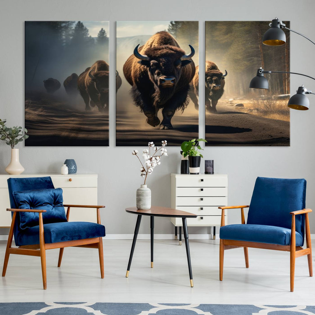 Cow Bighorn Wall Art Canvas Print, Longhorn Texas Large Cow Animal Canvas Print