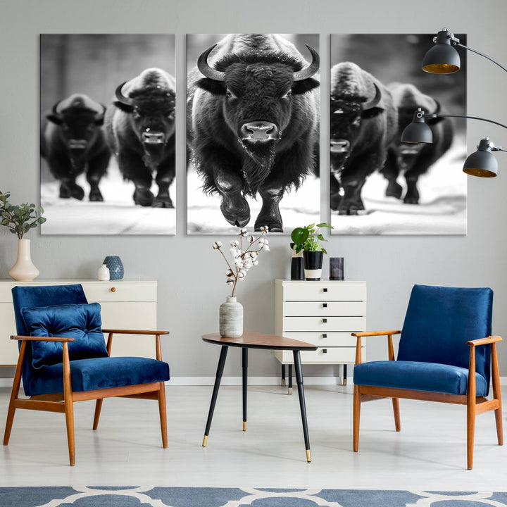 Cow Bighorn Wall Art Canvas Print, Longhorn Texas Large Cow Animal Canvas Print