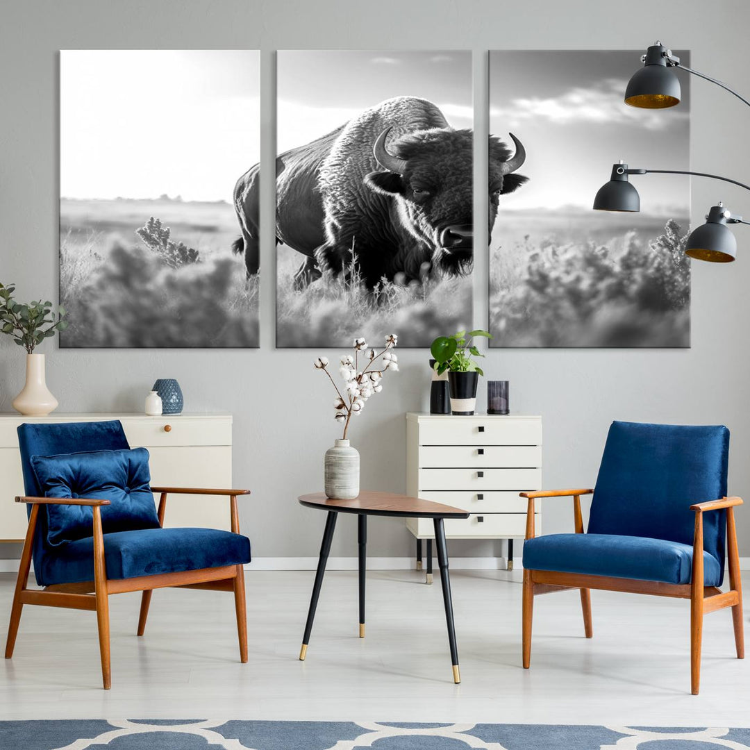 Cow Bighorn Wall Art Canvas Print, Longhorn Texas Large Cow Animal Canvas Print