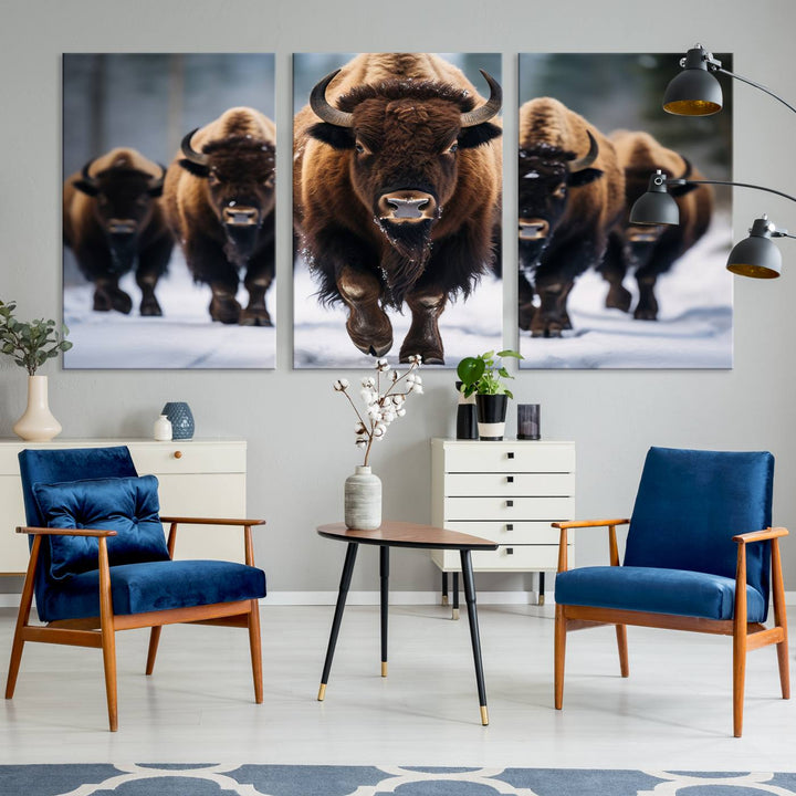 Cow Bighorn Wall Art Canvas Print, Longhorn Texas Large Cow Animal Canvas Print