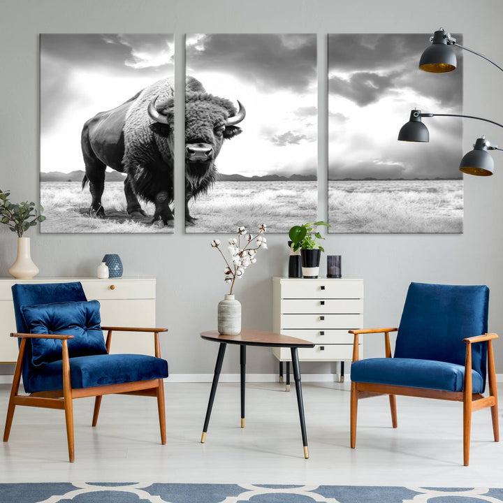 Cow Bighorn Wall Art Canvas Print, Longhorn Texas Large Cow Animal Canvas Print