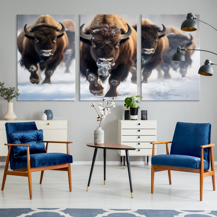 Cow Bighorn Wall Art Canvas Print, Longhorn Texas Large Cow Animal Canvas Print