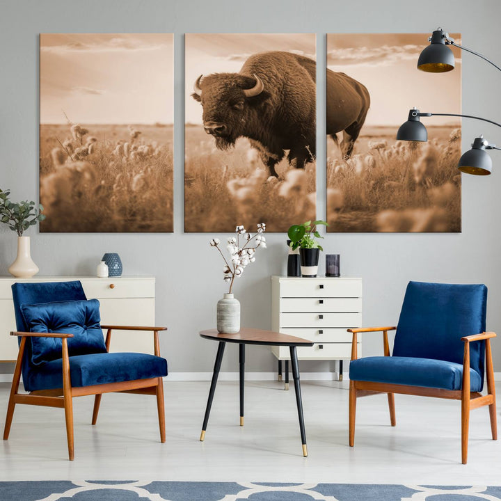 Cow Bighorn Wall Art Canvas Print, Longhorn Texas Large Cow Animal Canvas Print