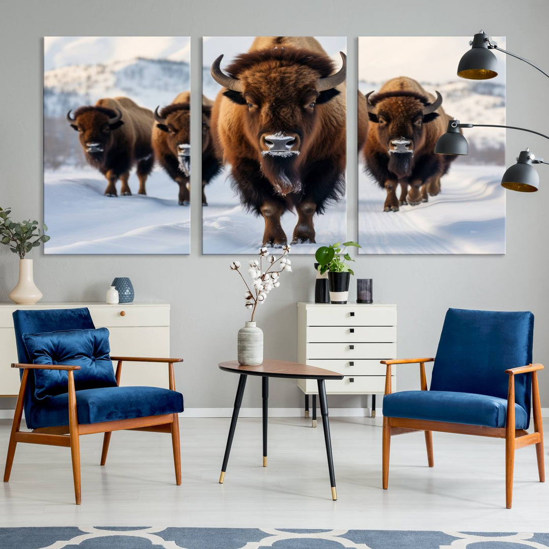 Cow Bighorn Wall Art Canvas Print, Longhorn Texas Large Cow Animal Canvas Print