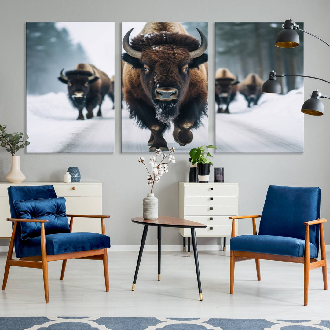 Cow Bighorn Wall Art Canvas Print, Longhorn Texas Large Cow Animal Canvas Print