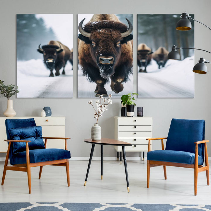 Cow Bighorn Wall Art Canvas Print, Longhorn Texas Large Cow Animal Canvas Print