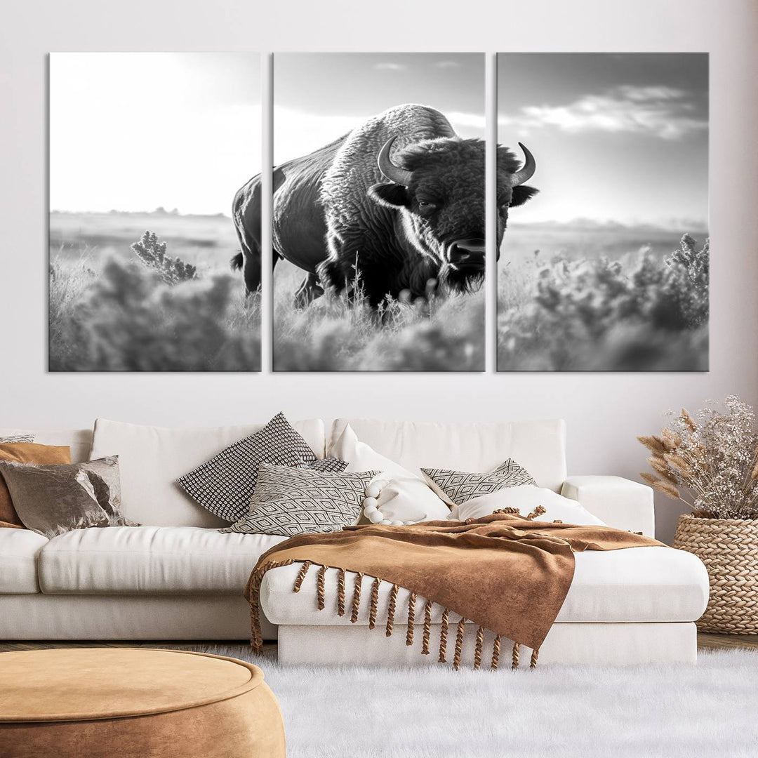 Cow Bighorn Wall Art Canvas Print, Longhorn Texas Large Cow Animal Canvas Print