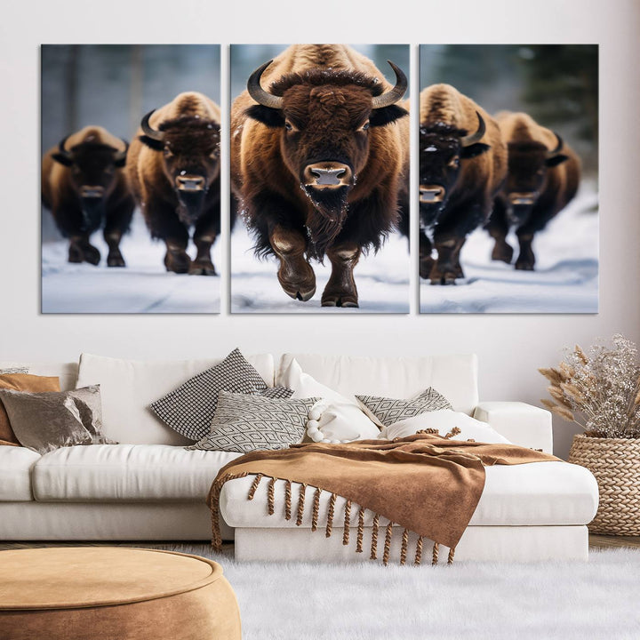 Cow Bighorn Wall Art Canvas Print, Longhorn Texas Large Cow Animal Canvas Print