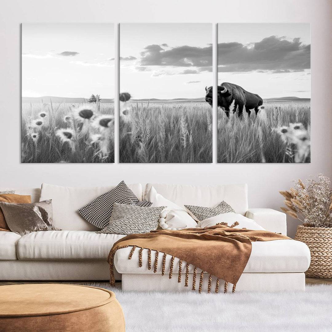 Cow Bighorn Wall Art Canvas Print, Longhorn Texas Large Cow Animal Canvas Print