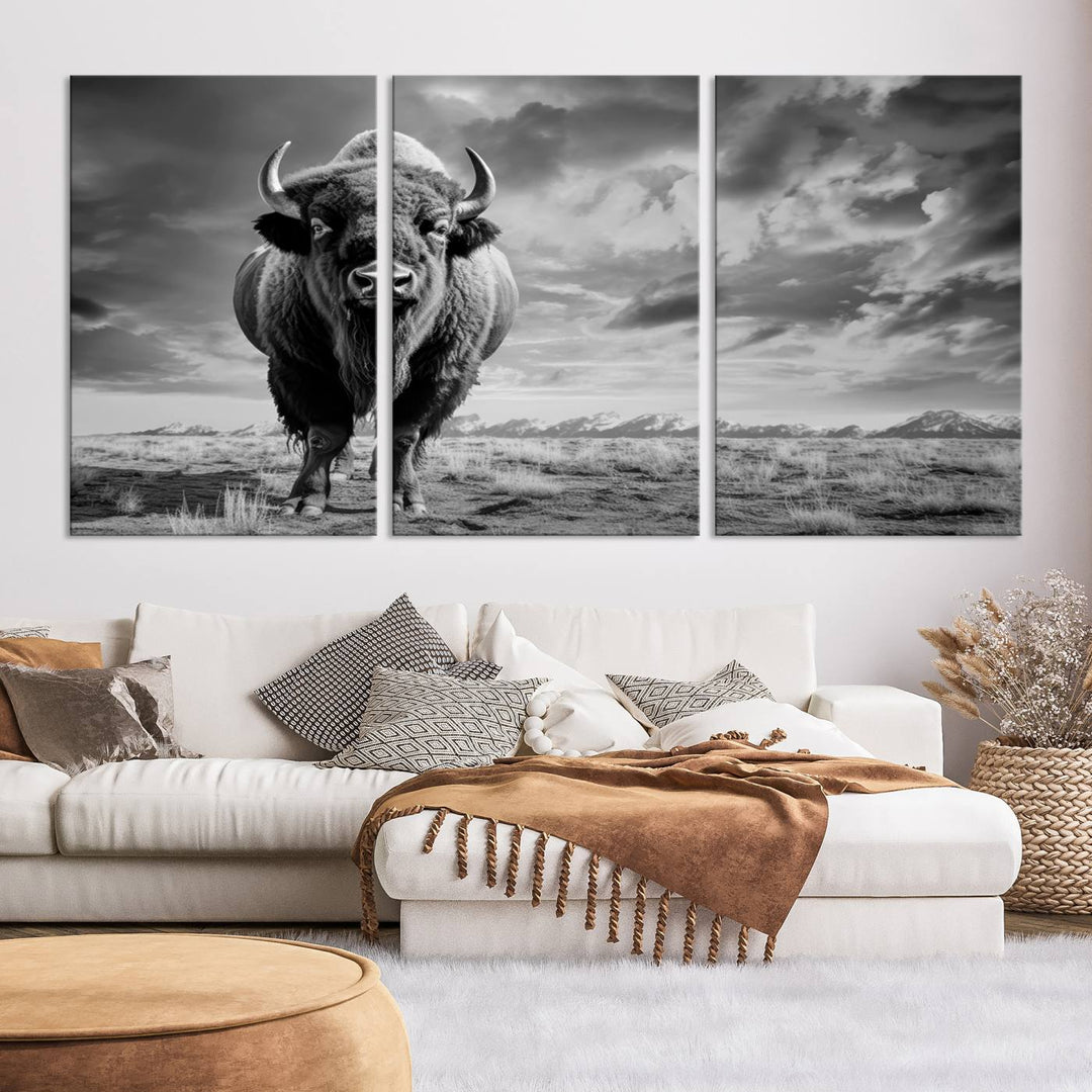 Cow Bighorn Wall Art Canvas Print, Longhorn Texas Large Cow Animal Canvas Print