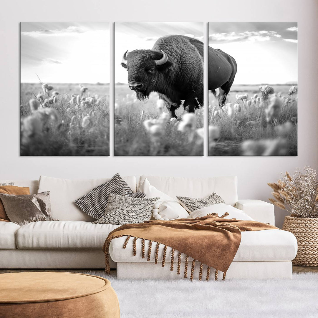 Cow Bighorn Wall Art Canvas Print, Longhorn Texas Large Cow Animal Canvas Print