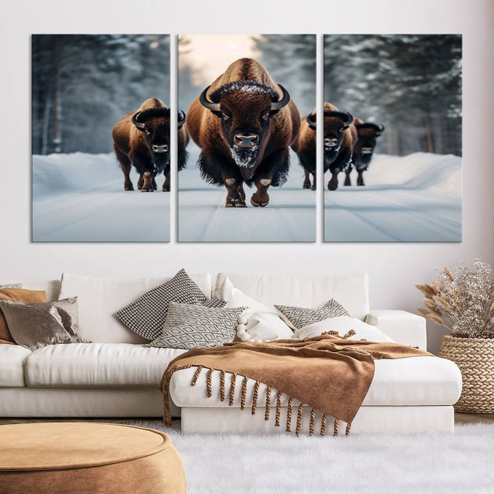 Cow Bighorn Wall Art Canvas Print, Longhorn Texas Large Cow Animal Canvas Print