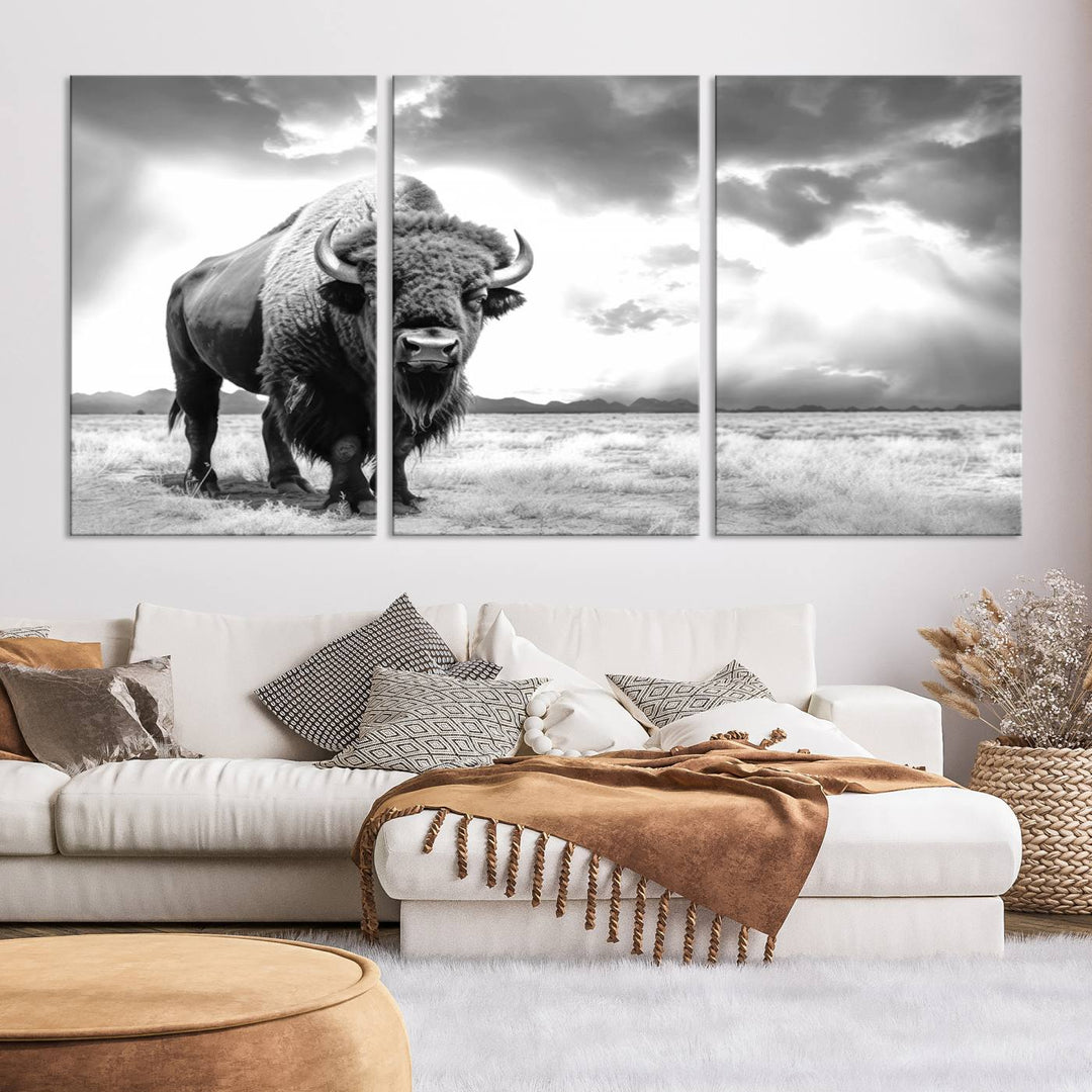 Cow Bighorn Wall Art Canvas Print, Longhorn Texas Large Cow Animal Canvas Print