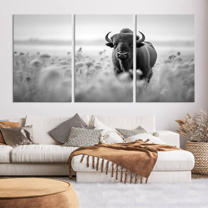 Cow Bighorn Wall Art Canvas Print, Longhorn Texas Large Cow Animal Canvas Print