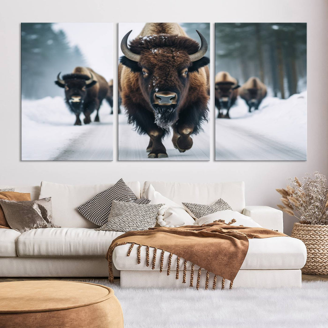 Cow Bighorn Wall Art Canvas Print, Longhorn Texas Large Cow Animal Canvas Print