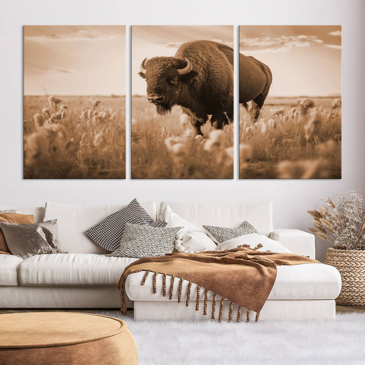 Cow Bighorn Wall Art Canvas Print, Longhorn Texas Large Cow Animal Canvas Print