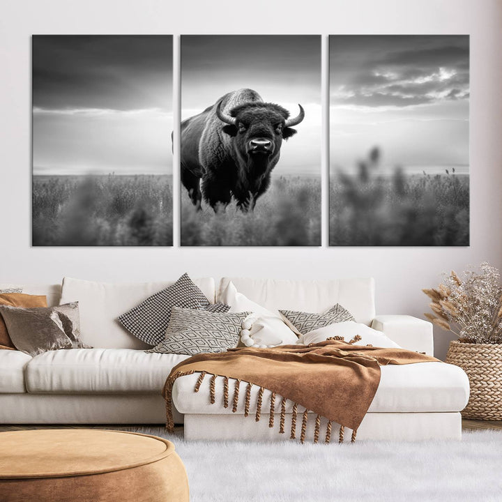 Cow Bighorn Wall Art Canvas Print, Longhorn Texas Large Cow Animal Canvas Print