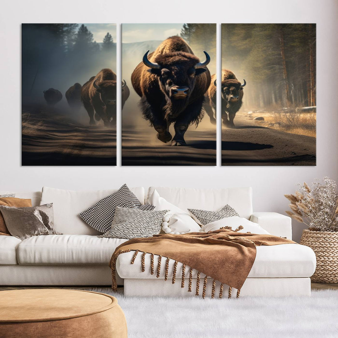 Cow Bighorn Wall Art Canvas Print, Longhorn Texas Large Cow Animal Canvas Print