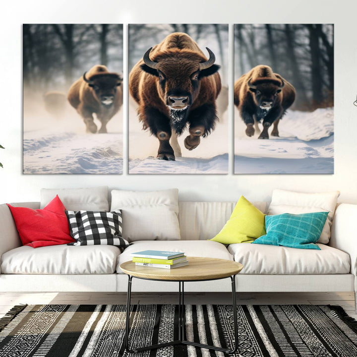 Cow Bighorn Wall Art Canvas Print, Longhorn Texas Large Cow Animal Canvas Print